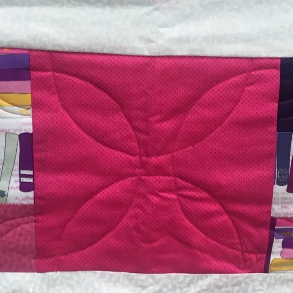 NWT. Hand Crafted Let’s Read Fuschia Quilt